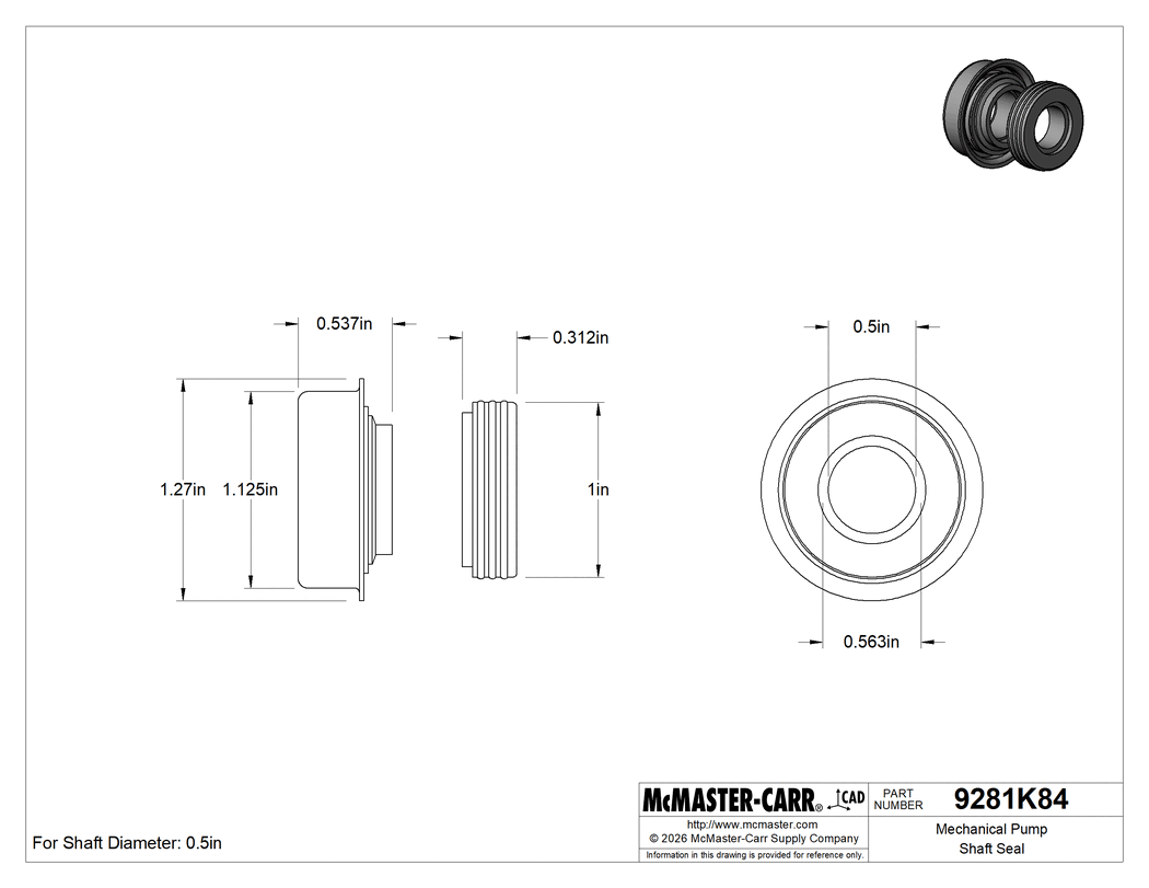 Technical Drawing of Mechanical Pump Shaft Seal, Spring, Number 80509.